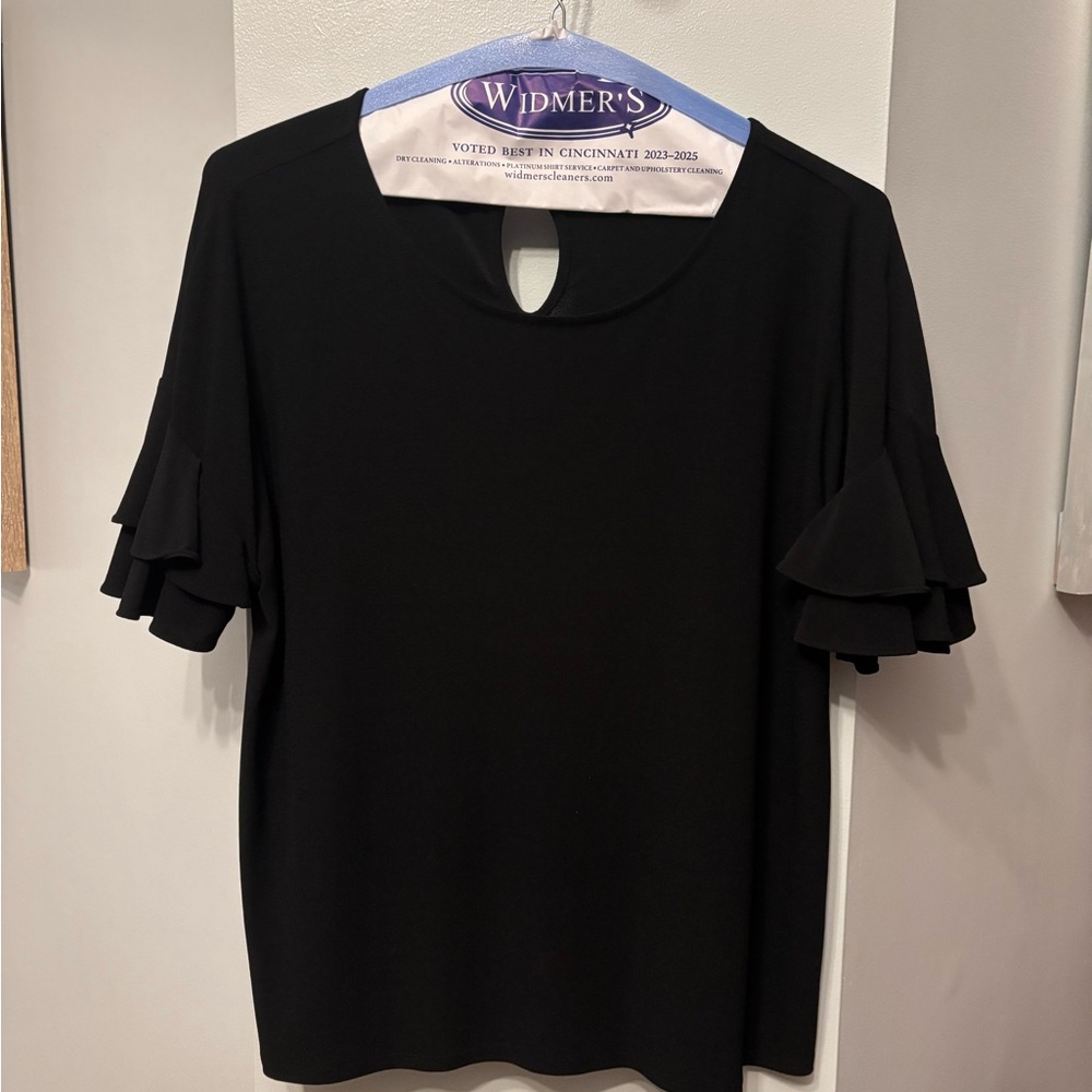 INC International Concepts Black Ruffle Sleeve Tee not t shirt material blouse